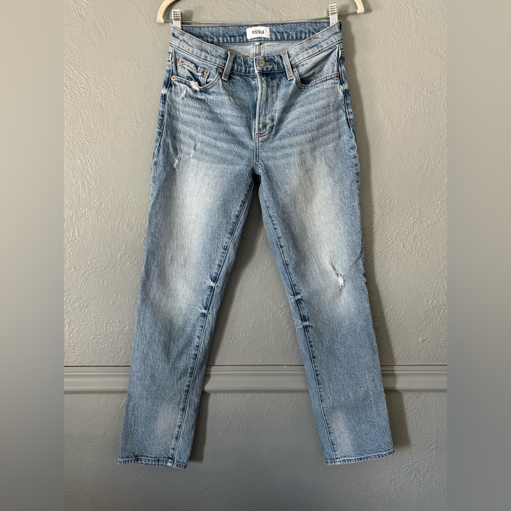 Pistola Light Wash Distressed Straight Leg Jeans Size 26